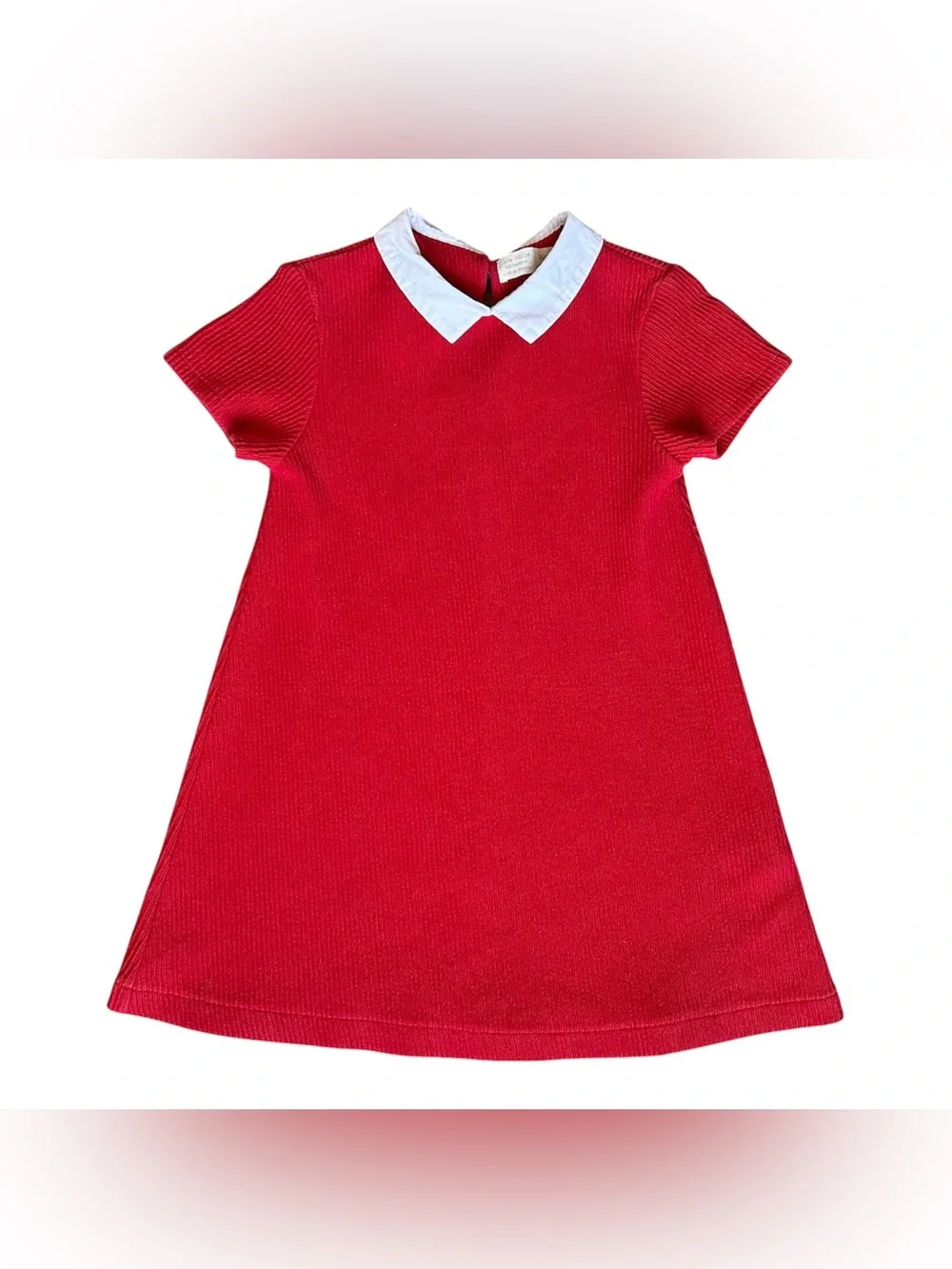 Zara Kids Size 5 Girls cotton white collared vintage red dress